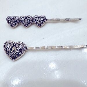 Brighton Authentic Silver Heart Hair Pins